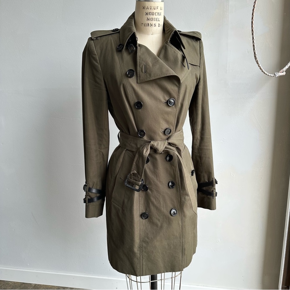 Burberry Army Green Trench Coat 8